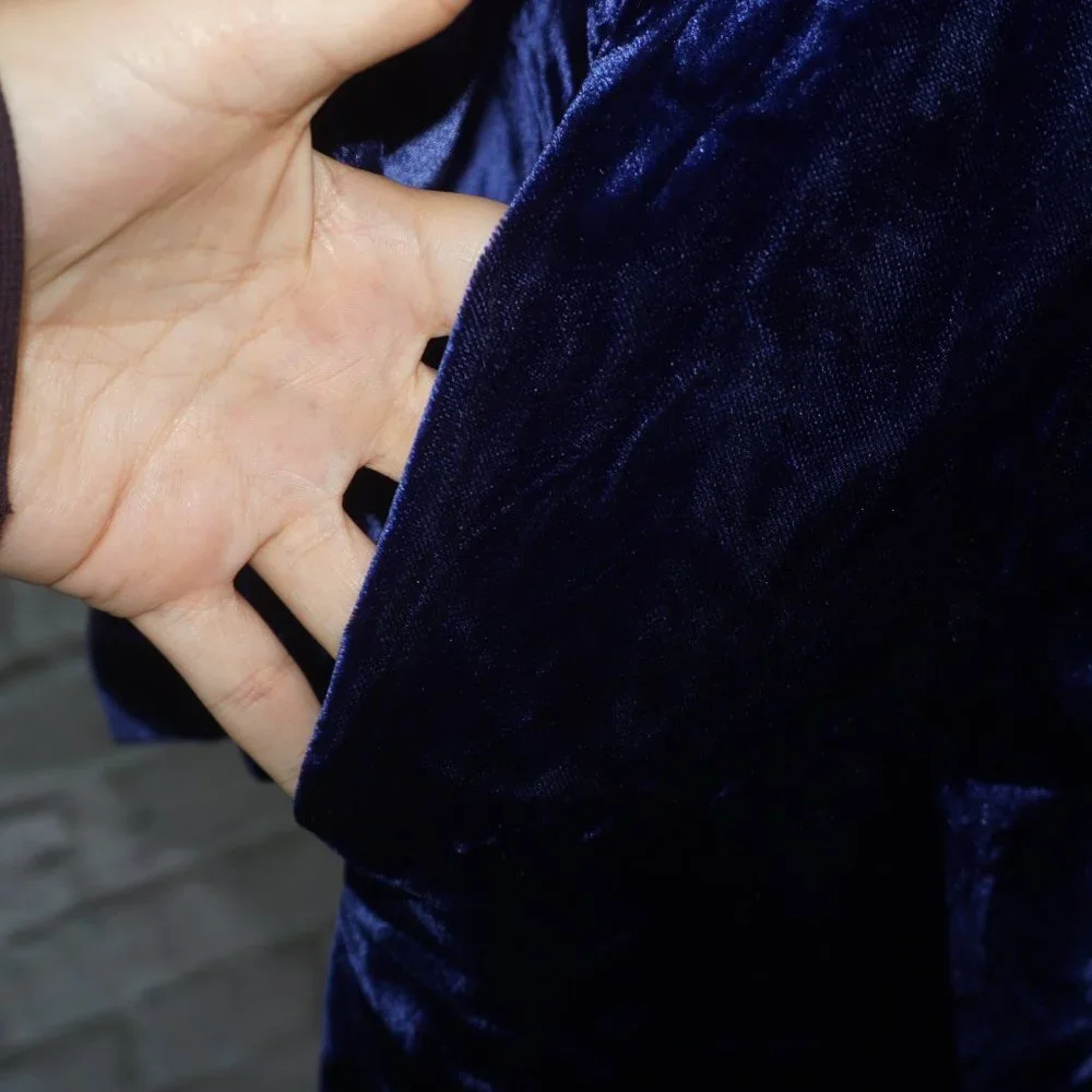 Vintage 70s Halston Bergdorf Goodman Midnight Navy Crushed Velvet Wrap Dress - Picture 7 of 10